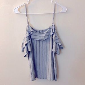 AE Off the Shoulder Blue Pin Stripe shirt size L